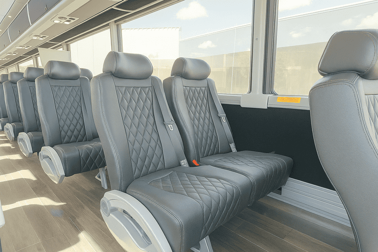 interior of New Haven Minibus Company charter bus