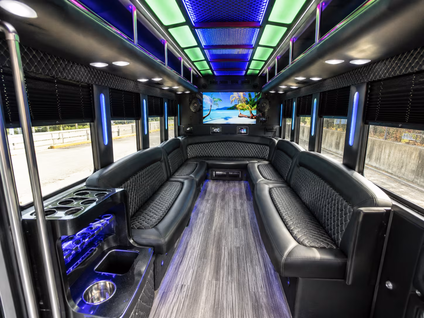 new haven 18 passenger party bus inside